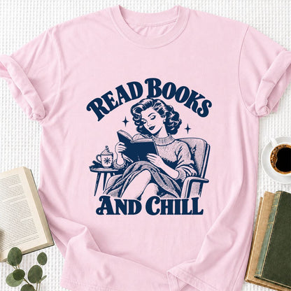 READ BOOKS AND CHILL Printed T-Shirt | Cozy Book Lover Gift Light Pink