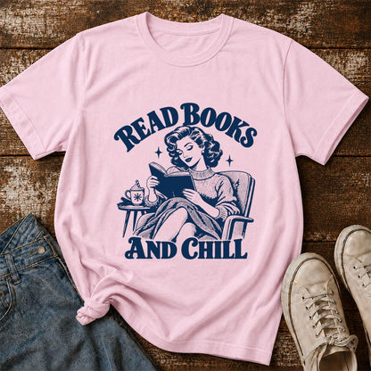 READ BOOKS AND CHILL Printed T-Shirt | Cozy Book Lover Gift Light Pink