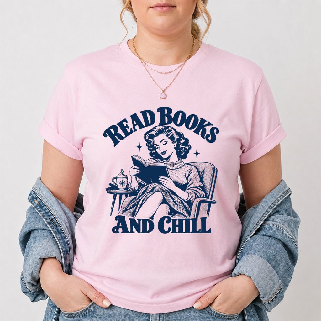 READ BOOKS AND CHILL Printed T-Shirt | Cozy Book Lover Gift Light Pink