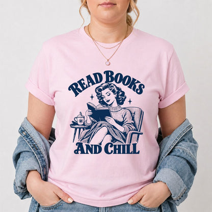 READ BOOKS AND CHILL Printed T-Shirt | Cozy Book Lover Gift Light Pink