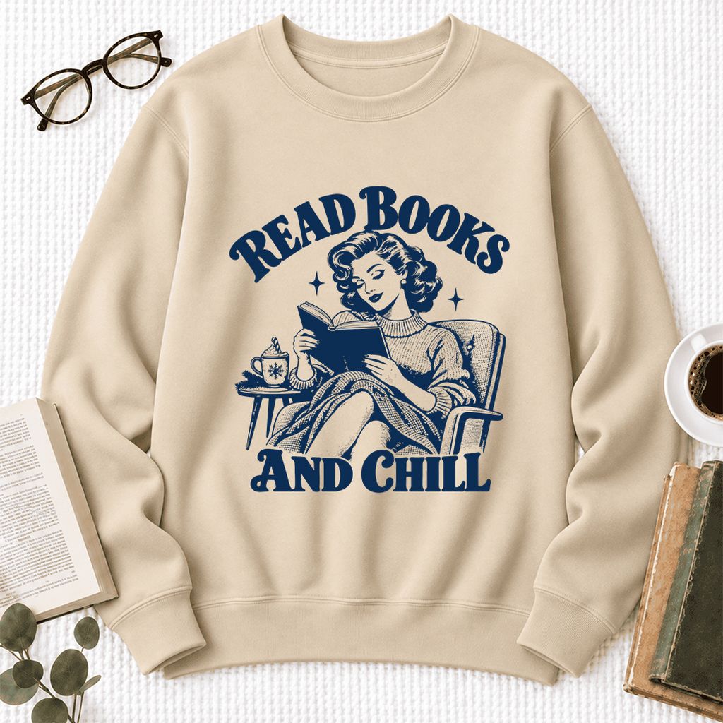 READ BOOKS AND CHILL Softstyle Sweatshirt | Cozy Book Lover Gift Sand