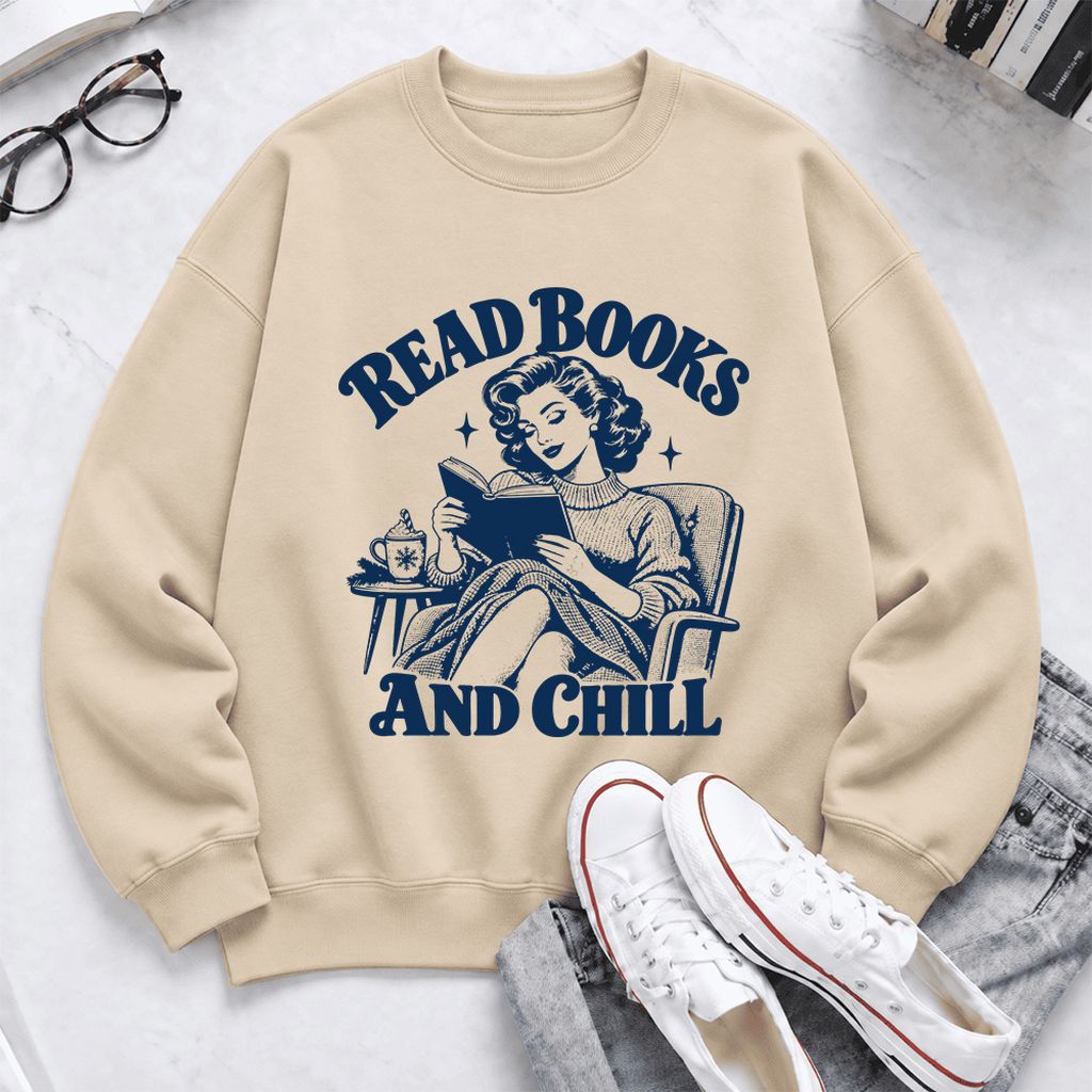 READ BOOKS AND CHILL Softstyle Sweatshirt | Cozy Book Lover Gift Sand