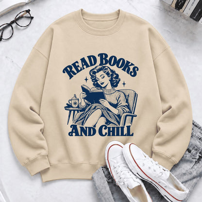 READ BOOKS AND CHILL Softstyle Sweatshirt | Cozy Book Lover Gift Sand