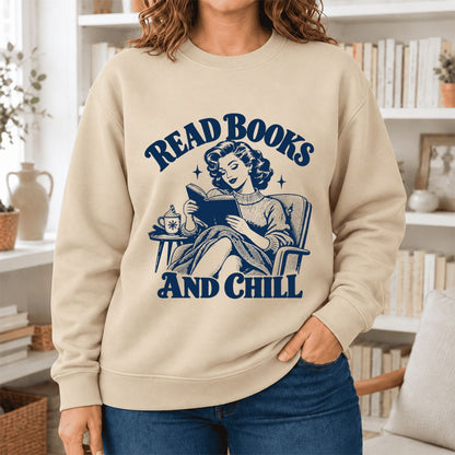 READ BOOKS AND CHILL Softstyle Sweatshirt | Cozy Book Lover Gift Sand