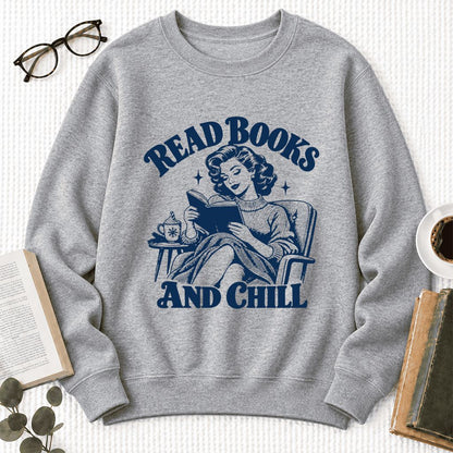 READ BOOKS AND CHILL Softstyle Sweatshirt | Cozy Book Lover Gift Sport Grey