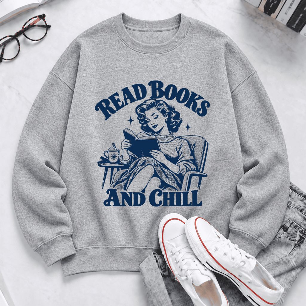 READ BOOKS AND CHILL Softstyle Sweatshirt | Cozy Book Lover Gift Sport Grey