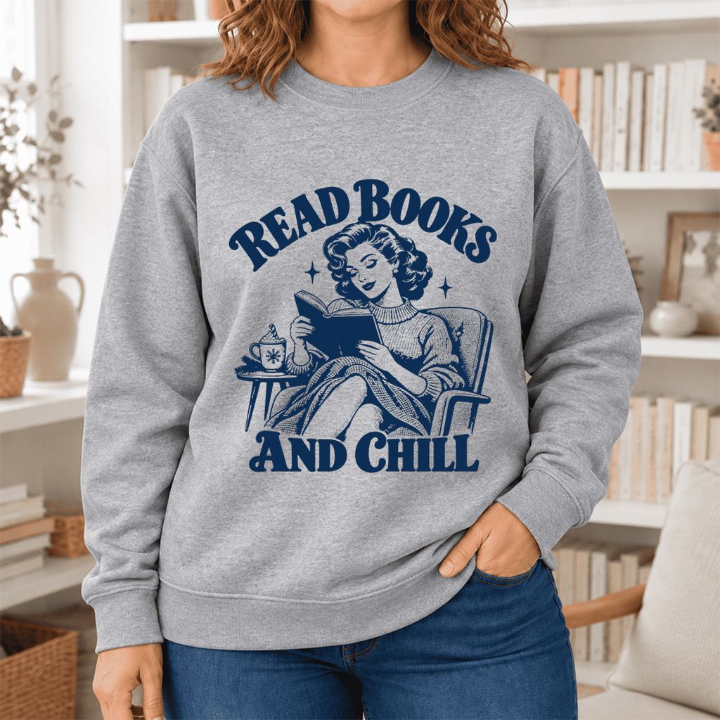 READ BOOKS AND CHILL Softstyle Sweatshirt | Cozy Book Lover Gift Sport Grey
