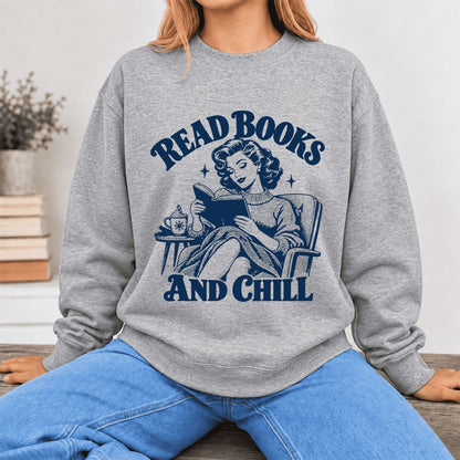 READ BOOKS AND CHILL Softstyle Sweatshirt | Cozy Book Lover Gift Sport Grey