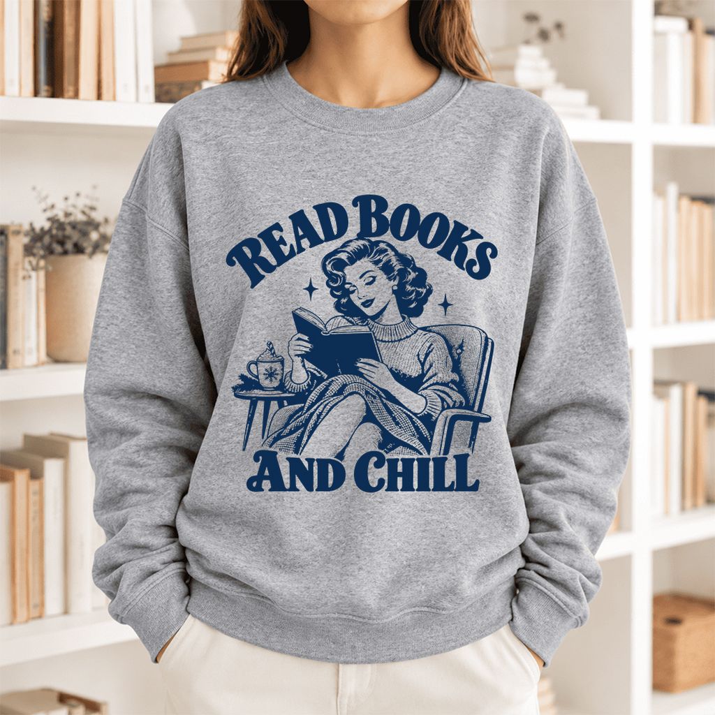 READ BOOKS AND CHILL Softstyle Sweatshirt | Cozy Book Lover Gift Sport Grey