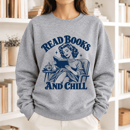 READ BOOKS AND CHILL Softstyle Sweatshirt | Cozy Book Lover Gift Sport Grey