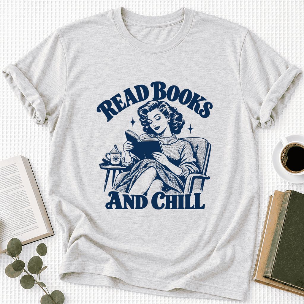 READ BOOKS AND CHILL Ultra-Soft Cotton T-Shirt | Cozy Book Lover Gift Ash
