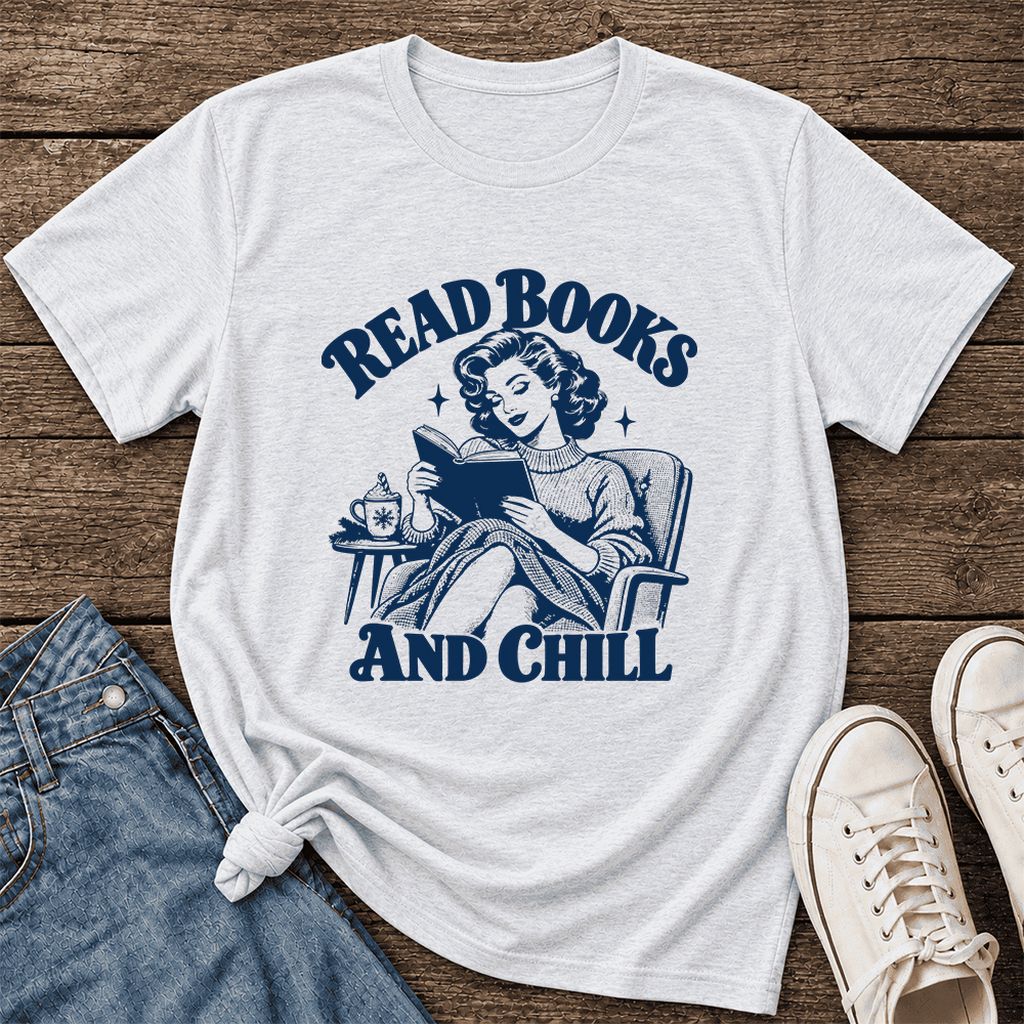READ BOOKS AND CHILL Ultra-Soft Cotton T-Shirt | Cozy Book Lover Gift Ash