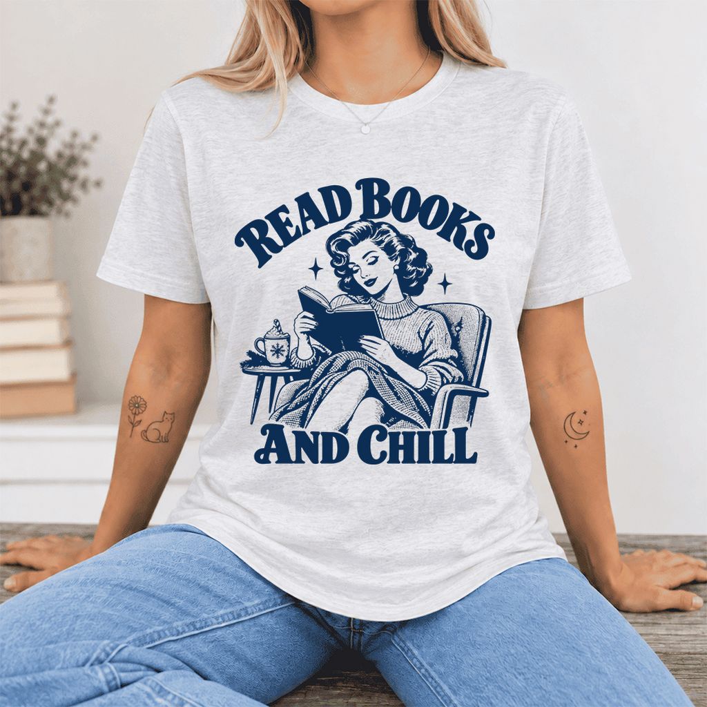 READ BOOKS AND CHILL Ultra-Soft Cotton T-Shirt | Cozy Book Lover Gift Ash