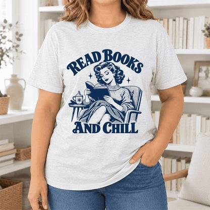 READ BOOKS AND CHILL Ultra-Soft Cotton T-Shirt | Cozy Book Lover Gift Ash
