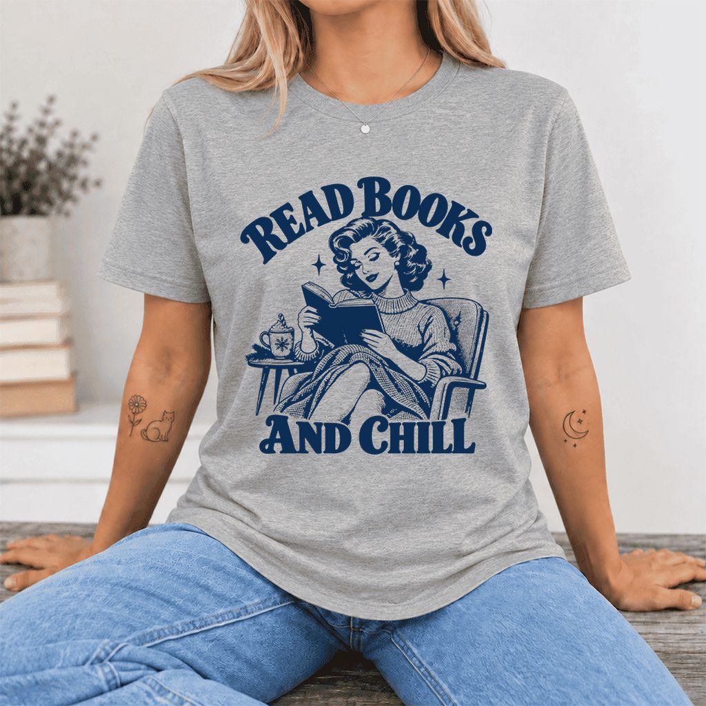 READ BOOKS AND CHILL Ultra-Soft Cotton T-Shirt | Cozy Book Lover Gift Athletic Heather