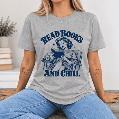 READ BOOKS AND CHILL Ultra-Soft Cotton T-Shirt | Cozy Book Lover Gift Athletic Heather