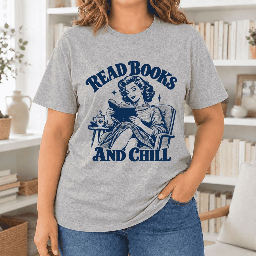 READ BOOKS AND CHILL Ultra-Soft Cotton T-Shirt | Cozy Book Lover Gift Athletic Heather