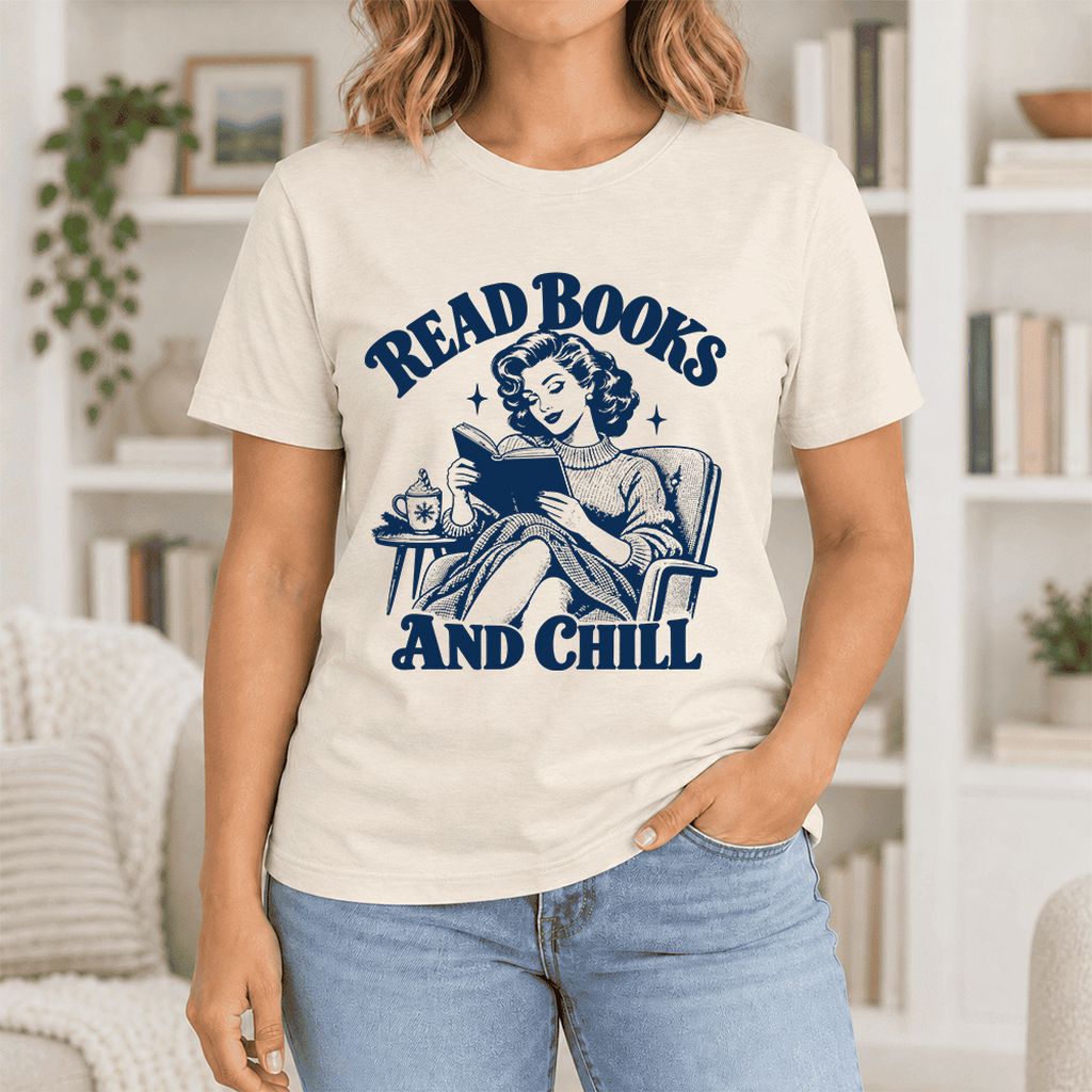 READ BOOKS AND CHILL Ultra-Soft Cotton T-Shirt | Cozy Book Lover Gift Natural