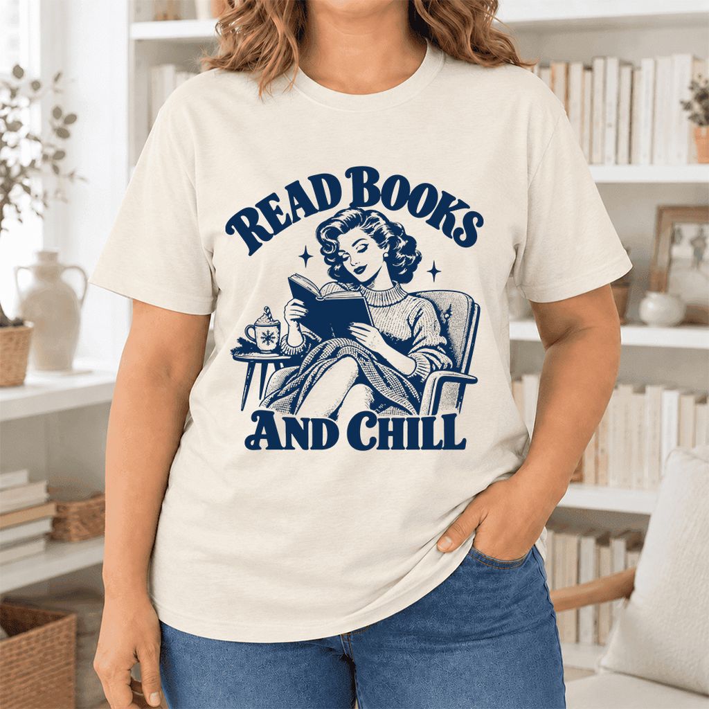 READ BOOKS AND CHILL Ultra-Soft Cotton T-Shirt | Cozy Book Lover Gift Natural