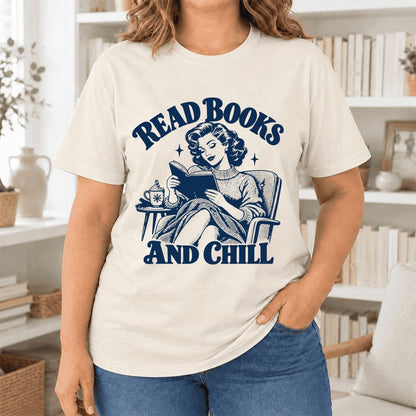READ BOOKS AND CHILL Ultra-Soft Cotton T-Shirt | Cozy Book Lover Gift Natural