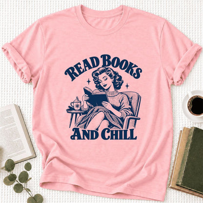 READ BOOKS AND CHILL Ultra-Soft Cotton T-Shirt | Cozy Book Lover Gift Pink