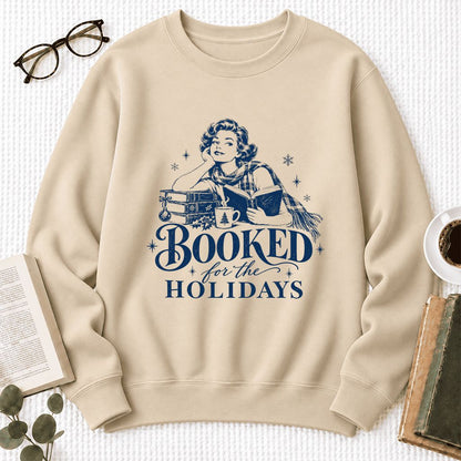 Booked For The Holidays Softstyle Sweatshirt | Cozy Christmas Reader Gift Sand