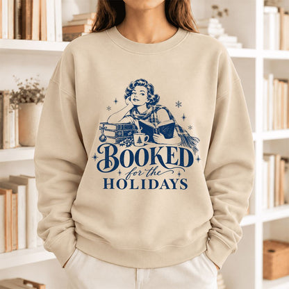Booked For The Holidays Softstyle Sweatshirt | Cozy Christmas Reader Gift Sand
