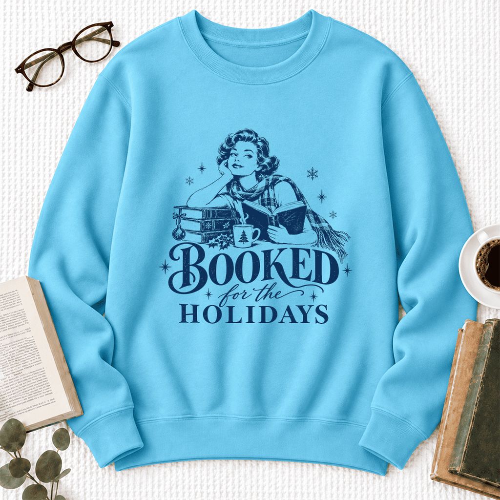 Booked For The Holidays Softstyle Sweatshirt | Cozy Christmas Reader Gift Sky