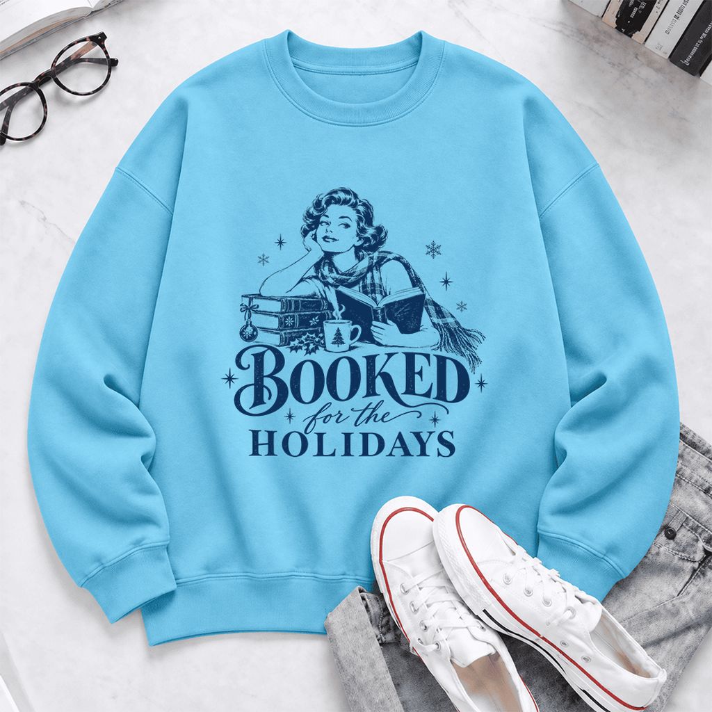 Booked For The Holidays Softstyle Sweatshirt | Cozy Christmas Reader Gift Sky