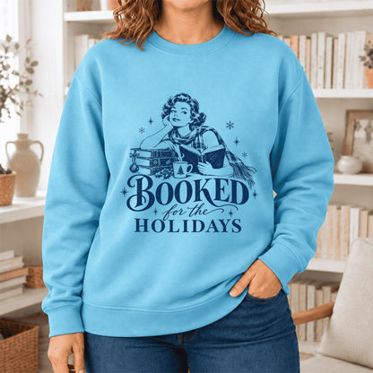 Booked For The Holidays Softstyle Sweatshirt | Cozy Christmas Reader Gift Sky