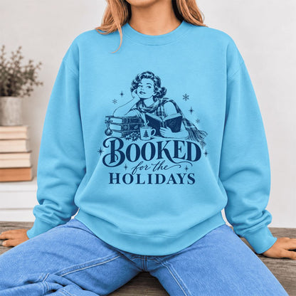 Booked For The Holidays Softstyle Sweatshirt | Cozy Christmas Reader Gift Sky