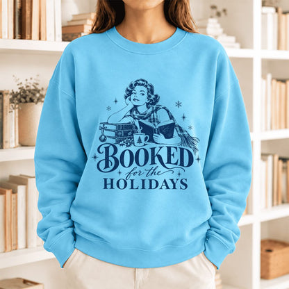 Booked For The Holidays Softstyle Sweatshirt | Cozy Christmas Reader Gift Sky