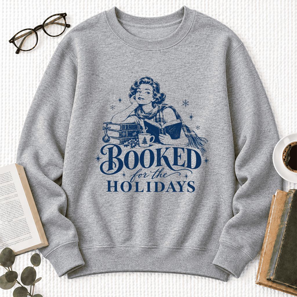 Booked For The Holidays Softstyle Sweatshirt | Cozy Christmas Reader Gift Sport Grey