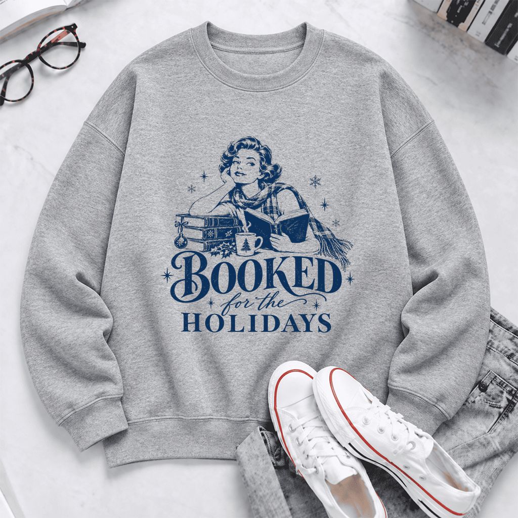 Booked For The Holidays Softstyle Sweatshirt | Cozy Christmas Reader Gift Sport Grey