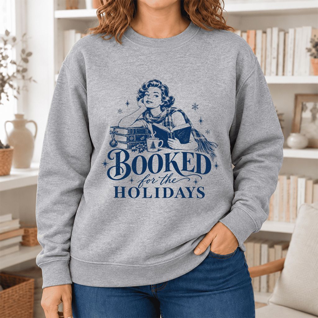 Booked For The Holidays Softstyle Sweatshirt | Cozy Christmas Reader Gift Sport Grey