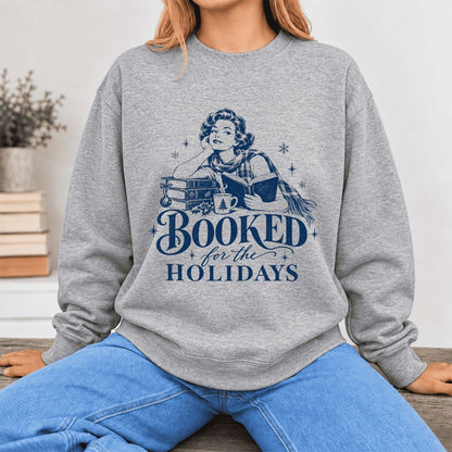 Booked For The Holidays Softstyle Sweatshirt | Cozy Christmas Reader Gift Sport Grey
