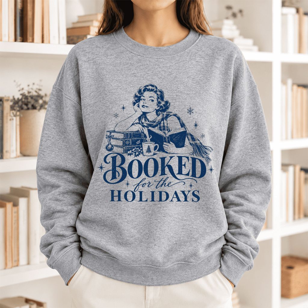 Booked For The Holidays Softstyle Sweatshirt | Cozy Christmas Reader Gift Sport Grey