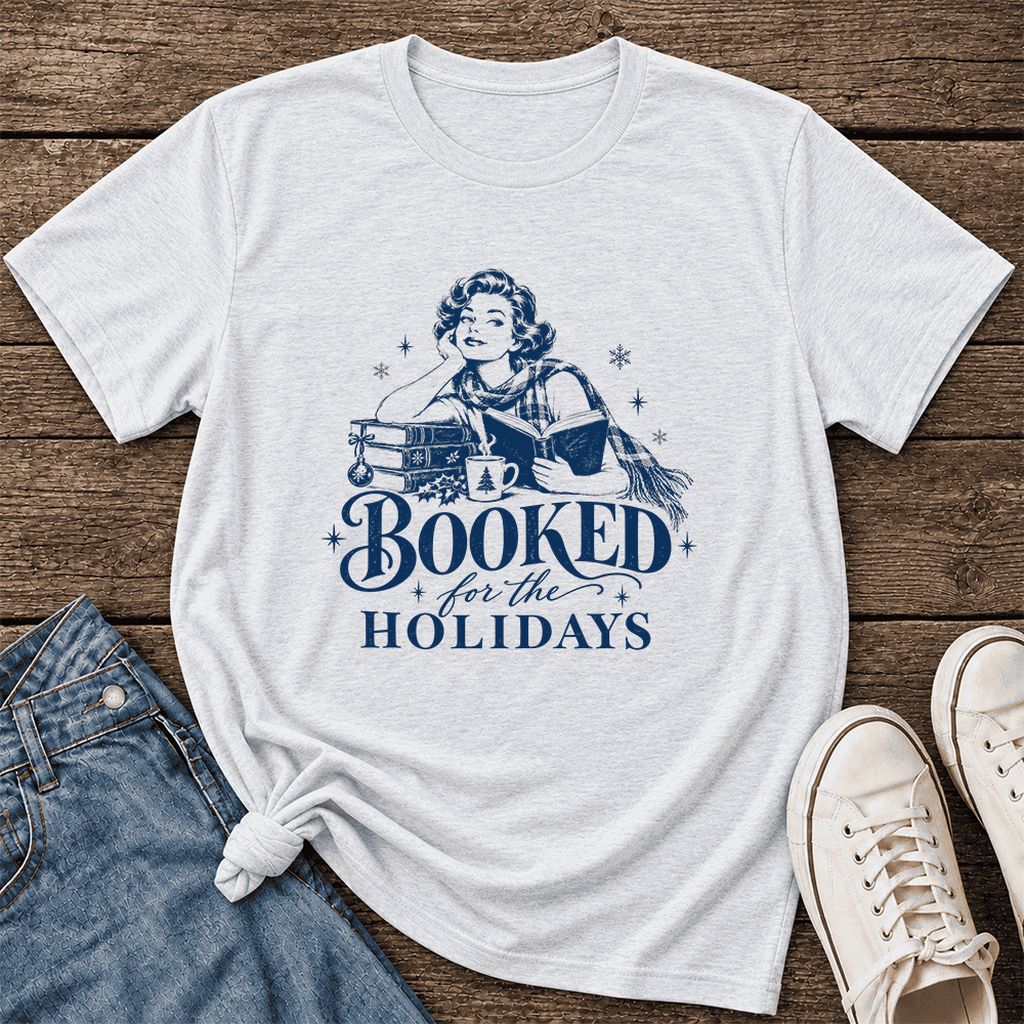 Booked for the Holidays Ultra-Soft Cotton T-Shirt | Christmas Reader Gift Ash