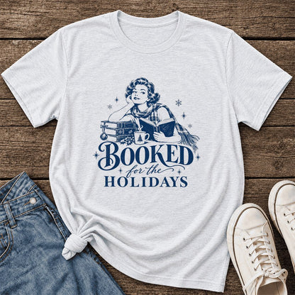 Booked for the Holidays Ultra-Soft Cotton T-Shirt | Christmas Reader Gift Ash