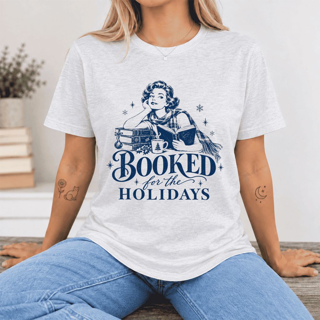 Booked for the Holidays Ultra-Soft Cotton T-Shirt | Christmas Reader Gift Ash