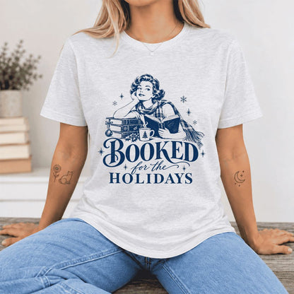 Booked for the Holidays Ultra-Soft Cotton T-Shirt | Christmas Reader Gift Ash