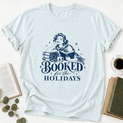 Booked for the Holidays Ultra-Soft Cotton T-Shirt | Christmas Reader Gift Heather Ice Blue