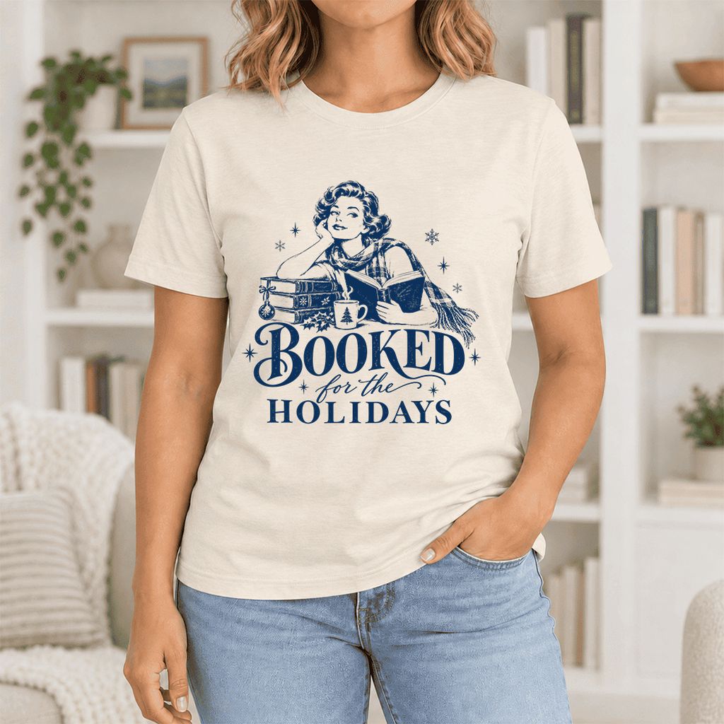 Booked for the Holidays Ultra-Soft Cotton T-Shirt | Christmas Reader Gift Natural
