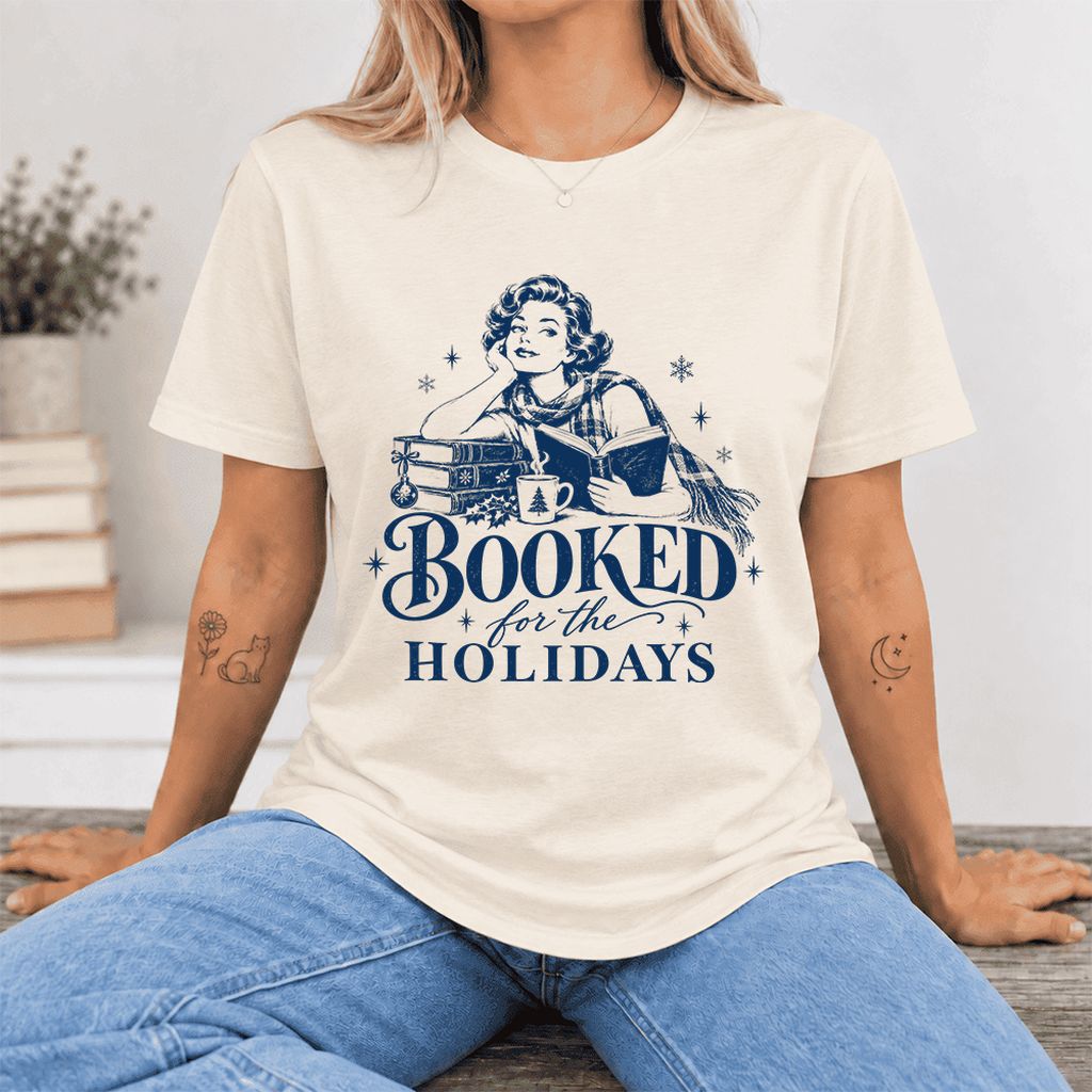 Booked for the Holidays Ultra-Soft Cotton T-Shirt | Christmas Reader Gift Natural