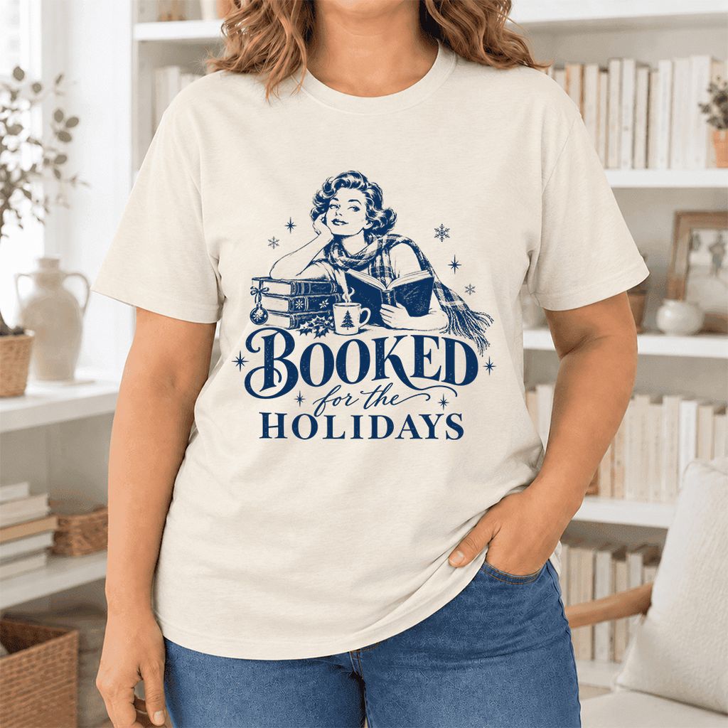 Booked for the Holidays Ultra-Soft Cotton T-Shirt | Christmas Reader Gift Natural