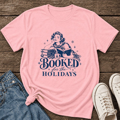 Booked for the Holidays Ultra-Soft Cotton T-Shirt | Christmas Reader Gift Pink