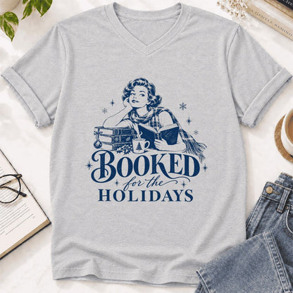 Booked for the Holidays Ultra-Soft V-Neck | Christmas Reader Gift Ash