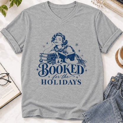 Booked for the Holidays Ultra-Soft V-Neck | Christmas Reader Gift Athletic Heather