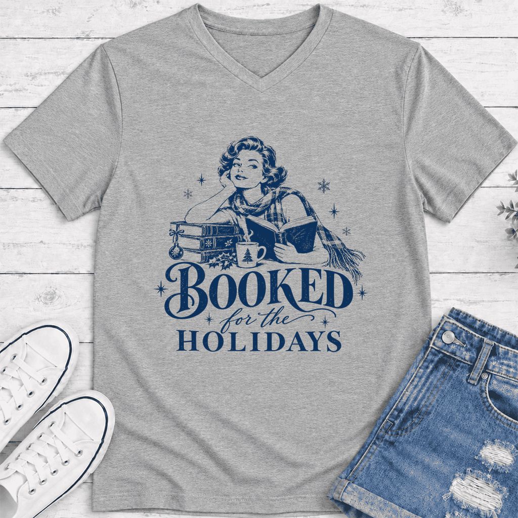 Booked for the Holidays Ultra-Soft V-Neck | Christmas Reader Gift Athletic Heather