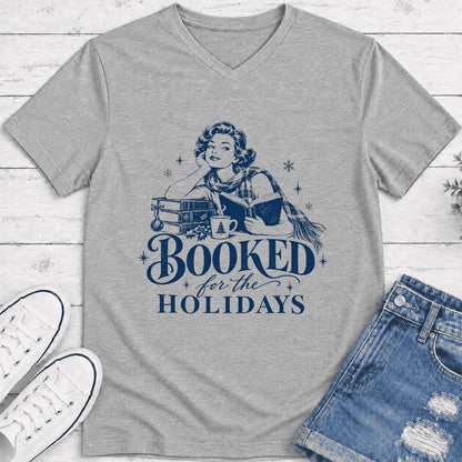 Booked for the Holidays Ultra-Soft V-Neck | Christmas Reader Gift Athletic Heather